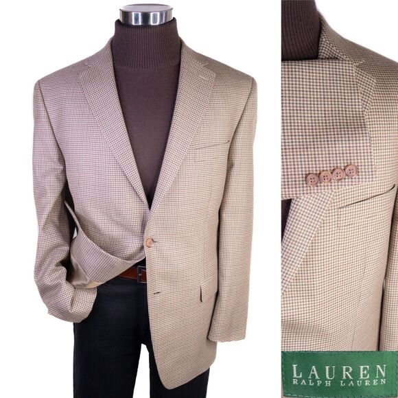 Ralph Lauren Mens Blazer Sz 44R Sport Coat Jacket Silk/Wool 2-Bttn Houndstooth - Picture 1 of 11